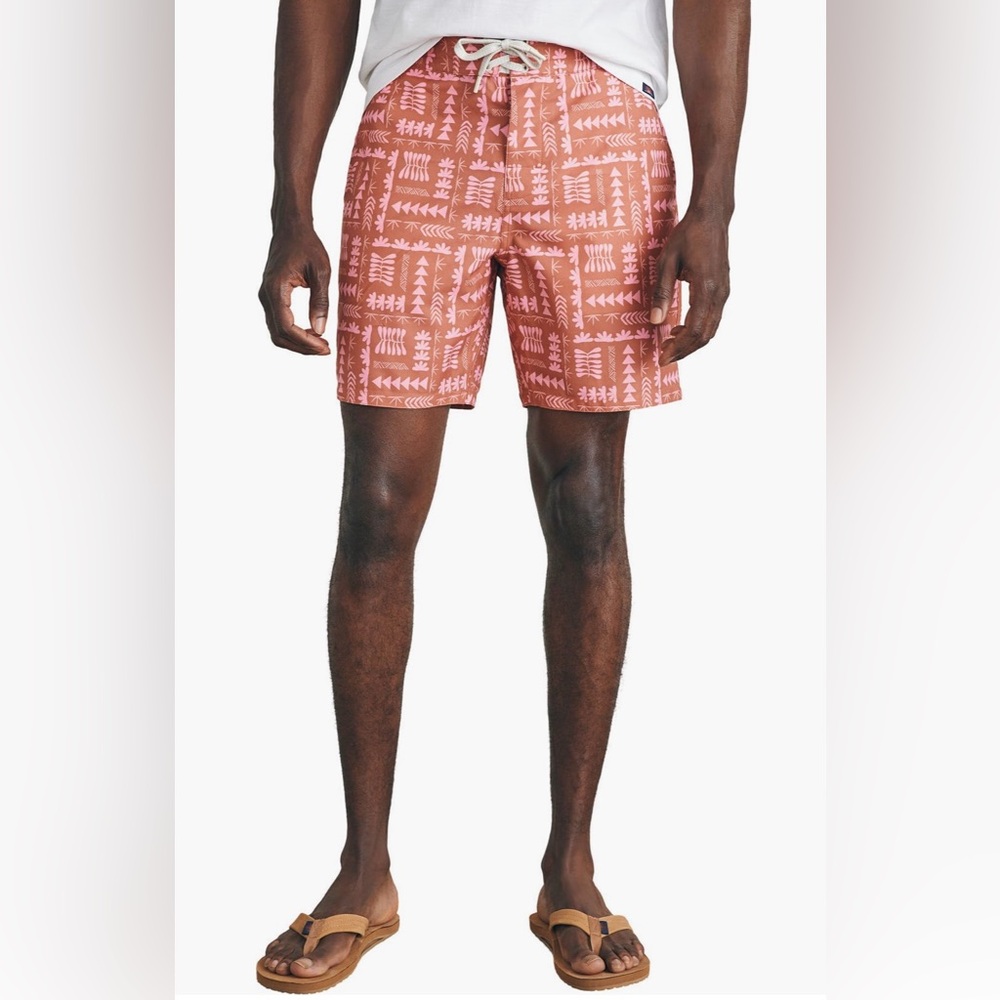 Faherty x Anna Kahalekulu men’s sun washed board shorts size 38 red naupaka‎